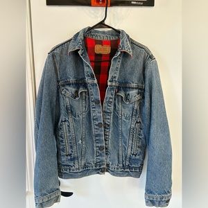 Vintage LEVIS 71411 Denim Jean Jacket Buffalo Plaid Check Lining Mens Sz 33L